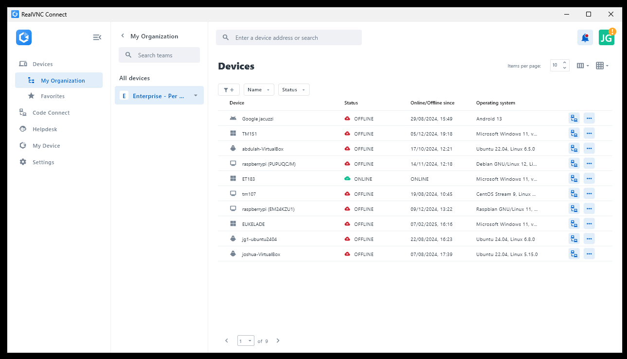screenshot of RealVNC Connect